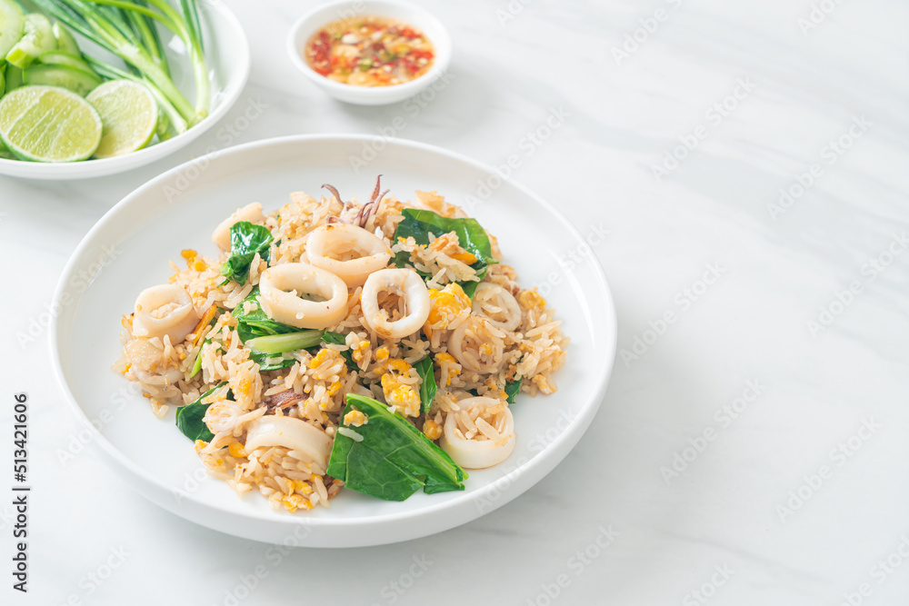 Fried rice with squid or octopus Fried rice with squid or octopus