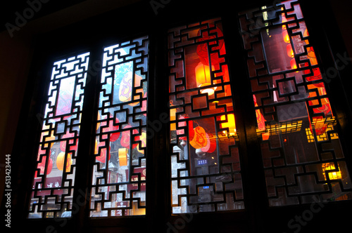 chinese traditional windows and lanterns in the temple 