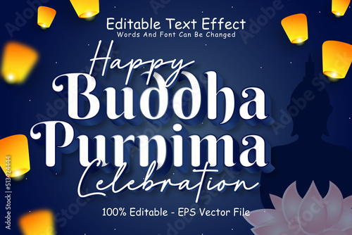 Happy Buddha Purnima Celebration Editable Text Effect 3 Dimension Emboss Modern Style