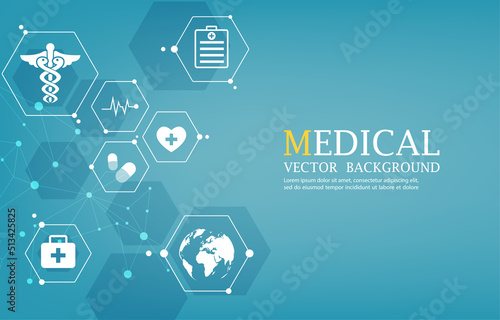 Vector modern medical wallpaper .geometric hexagon shape.medical icons.Medical background