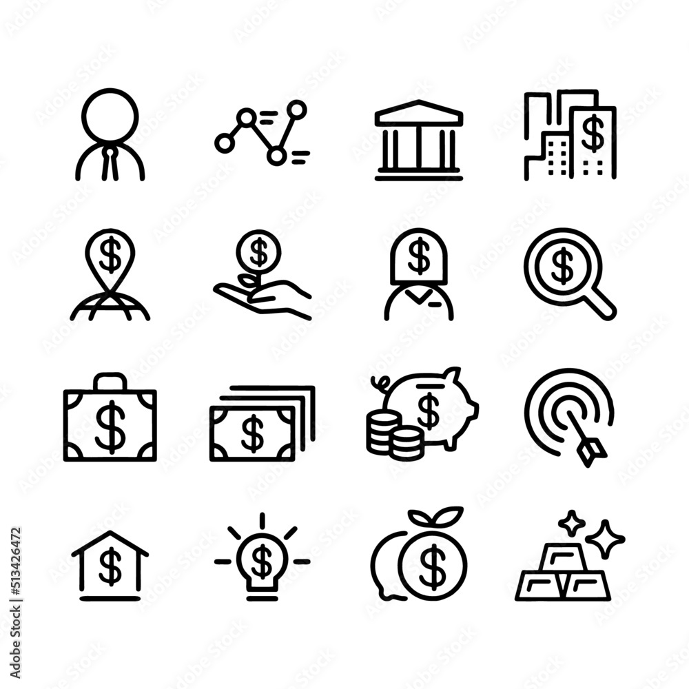 Big set of gold icons. Price change, mine, dynamite, safe deposit, stack of gold bars. Editable Stroke. Collection of outlined linear minimal style vector illustrations isolated on white background Big set of gold icons. Price change, mine, dynamite, safe deposit, stack of gold bars. Editable Stroke. Collection of outlined linear minimal style vector illustrations isolated on white background