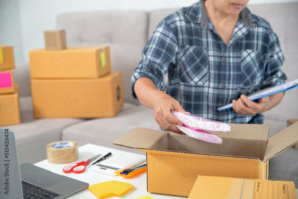 Women working freelance and packing box Women working freelance and packing box