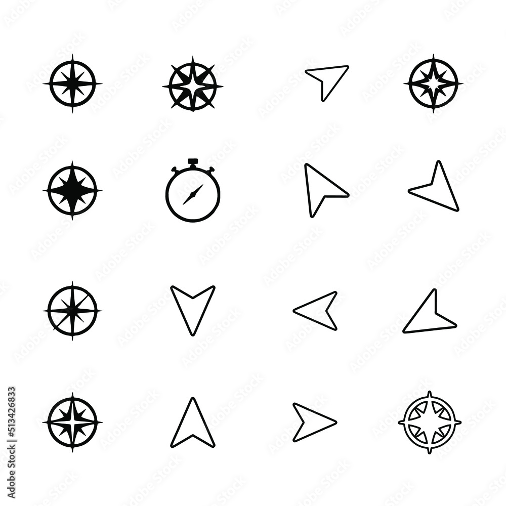 Line icon set of compass. Editable stroke, isolated at white background Line icon set of compass. Editable stroke, isolated at white background