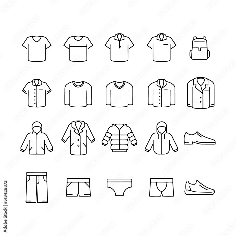Set of man clothes icons, thin line style Set of man clothes icons, thin line style