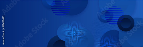 Blue abstract vector long banner. Minimal background with arrows circles geometric shapes and copy space for text. Facebook cover, web banner
