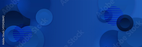 Blue abstract vector long banner. Minimal background with arrows circles geometric shapes and copy space for text. Facebook cover  web banner