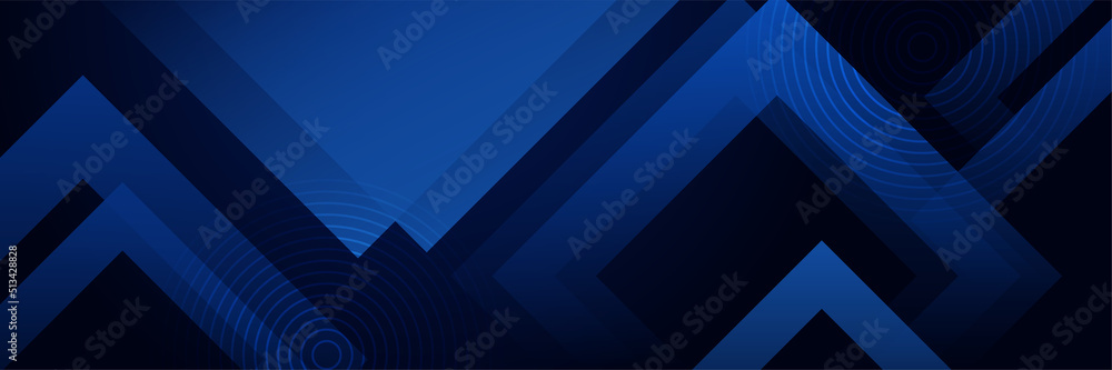 Blue abstract vector long banner. Minimal background with arrows circles geometric shapes and copy space for text. Facebook cover, web banner Blue abstract vector long banner. Minimal background with arrows circles geometric shapes and copy space for text. Facebook cover, web banner