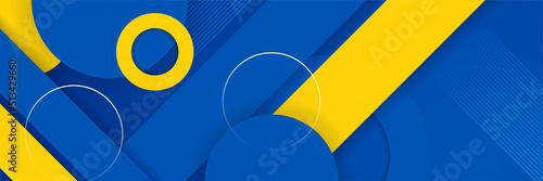 Blue background with orange and yellow color composition in abstract. Abstract backgrounds with a combination of lines and circle dots can be used for your ad banners, Sale banner template, and more.