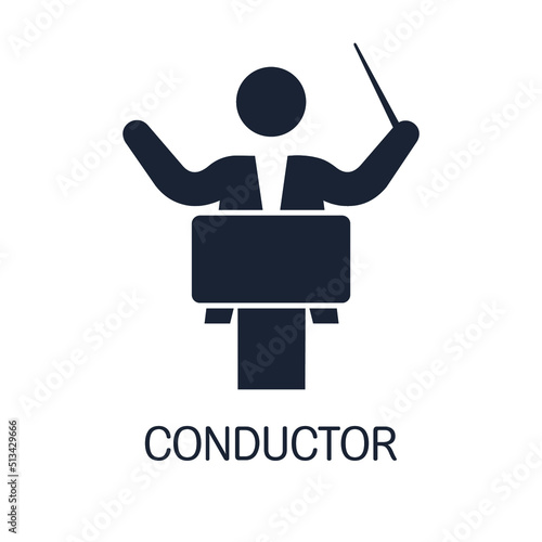 Orchestra leader. Conductor. Group management symbol. Vector illustration isolated on white background.