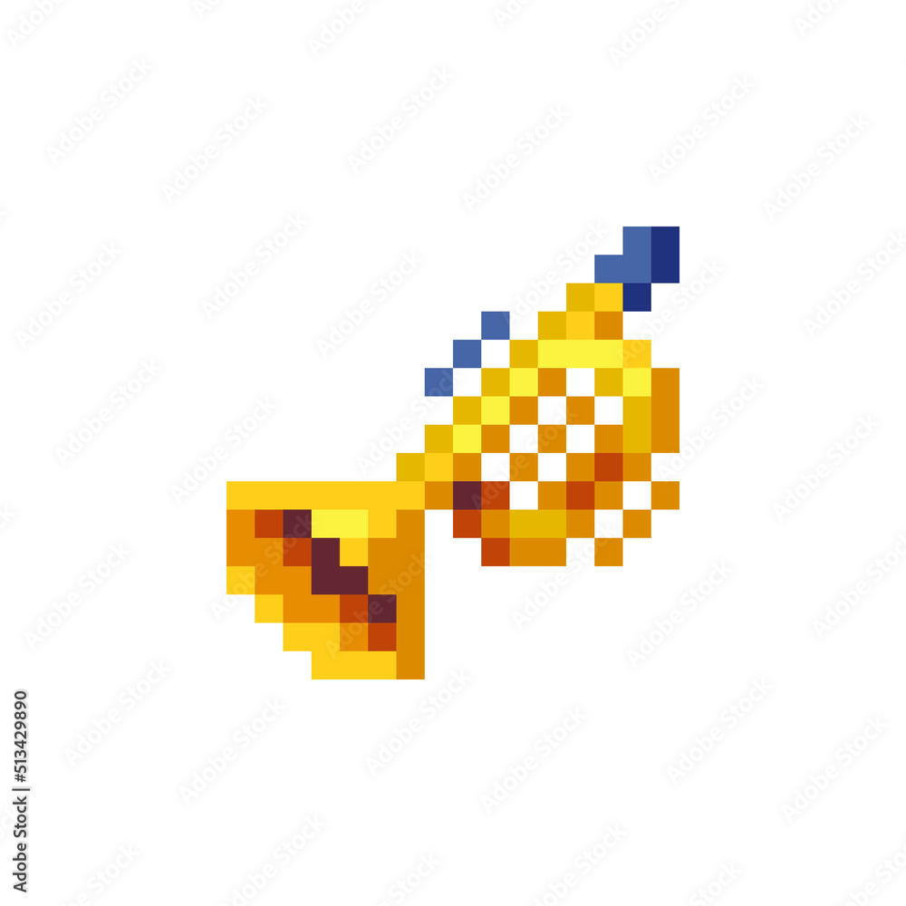 Fototapeta premium Trumpet musical instrument pixel art web icon. Design for logo game, sticker, web, mobile app, badges and patches. Isolated vector illustration.