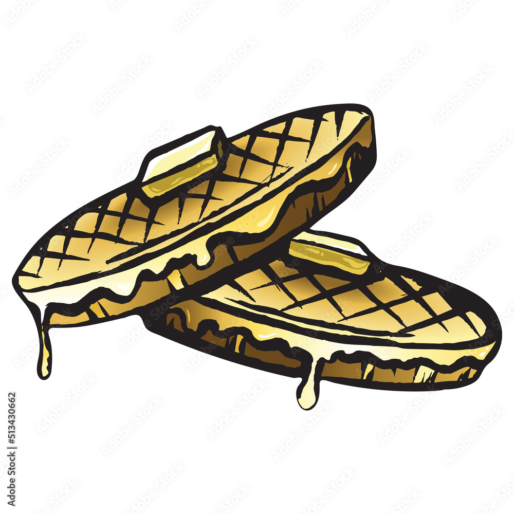 Hand Drawn Breakfast Waffle Stack with Butter & Syrup Vector Illustration Stock Vector Adobe Stock