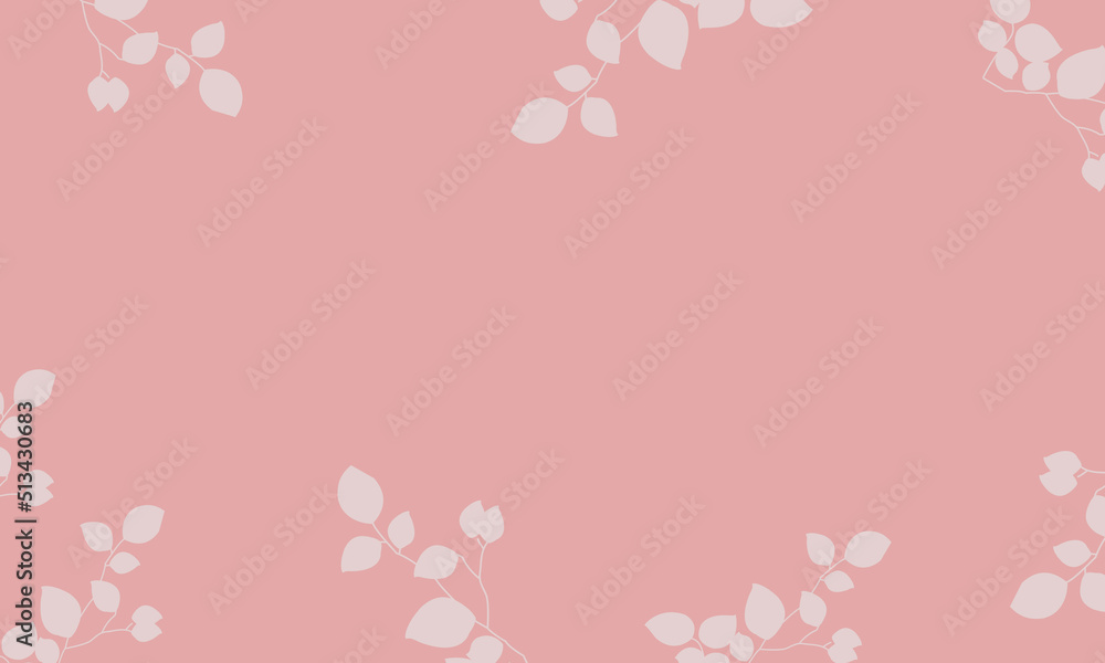 pink background with bunch of leaves