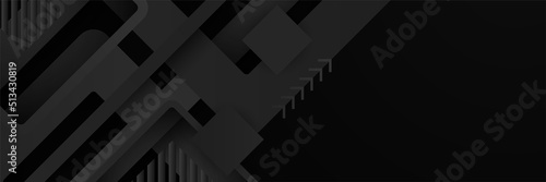 Black abstract banner background. Dark deep black dynamic vector background with diagonal lines. Modern creative premium gradient. 3d cover of business presentation banner with geometric element