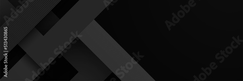 Black abstract banner background. Dark deep black dynamic vector background with diagonal lines. Modern creative premium gradient. 3d cover of business presentation banner with geometric element