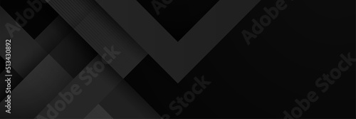 Black abstract banner background. Dark deep black dynamic vector background with diagonal lines. Modern creative premium gradient. 3d cover of business presentation banner with geometric element