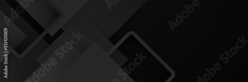 Black abstract banner background. Dark deep black dynamic vector background with diagonal lines. Modern creative premium gradient. 3d cover of business presentation banner with geometric element