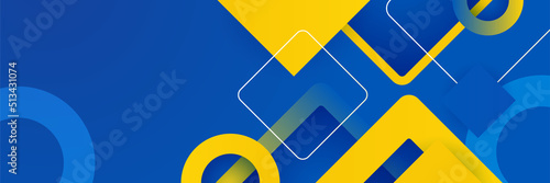 Modern blue and yellow abstract banner background. Blue background with orange and yellow color composition in abstract. Abstract backgrounds with a combination of lines and circle dots square waves