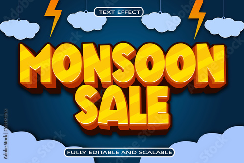 Monsoon Sale Editable Text Effect 3 Dimension Emboss Modern Style