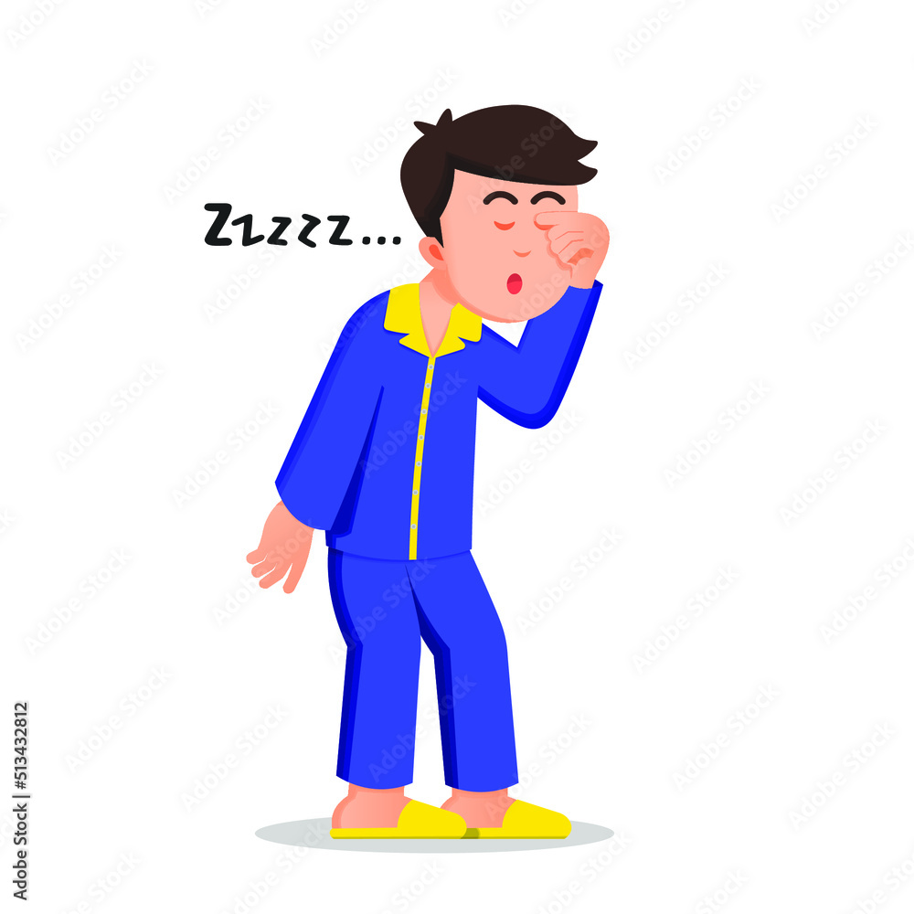 a boy wearing pajamas feels very sleepy while rubbing his eyes a boy wearing pajamas feels very sleepy while rubbing his eyes