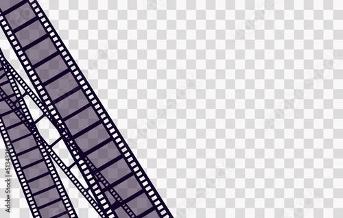 Old frame cinematic in retro style on transparent background. Vintage cinema movie strip vector illustration. Film border cinema design element