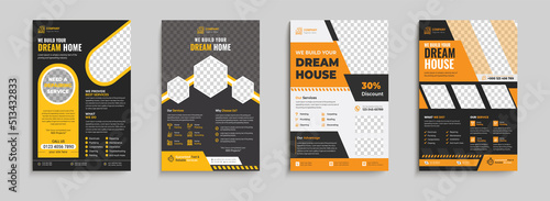 Corporate construction flyer A4 template, Construction Flyer Template, Flyer Design Set, Renovation Flyer Template, flyer, banner, leaflets decoration for printing.