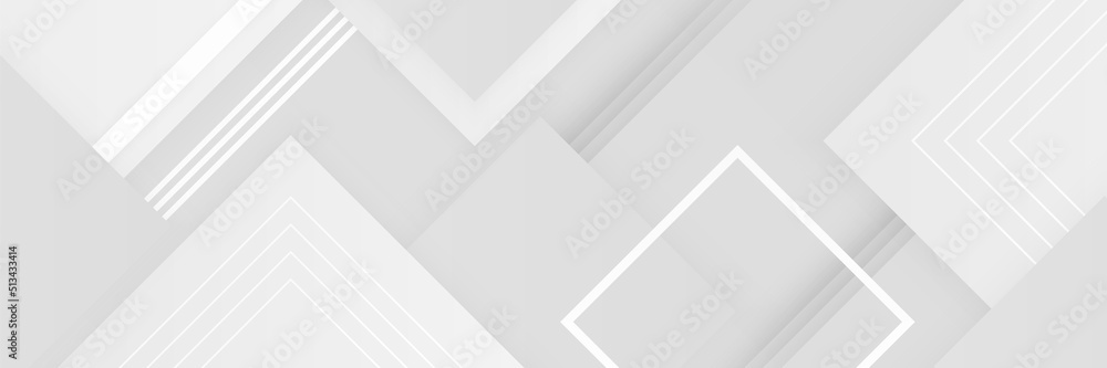 Modern elegant white banner background with shiny lines and geometric element shapes