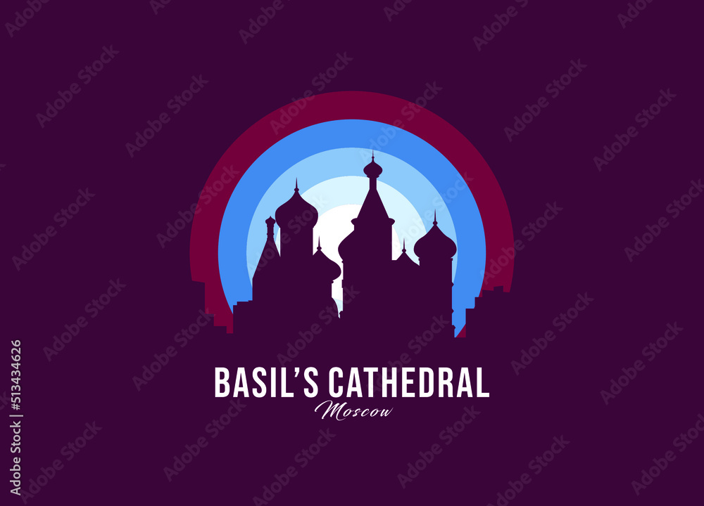 Basil's Cathedral of Moscow logotype. World greatest architecture illustration. Modern moonlight symbol vector. Eps 10