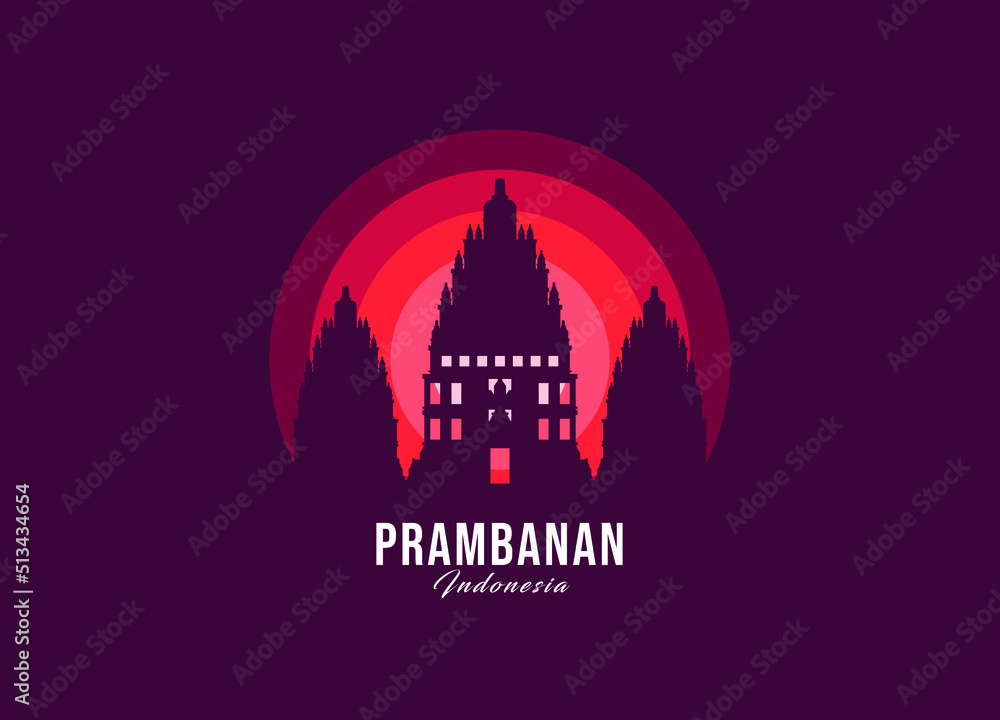 Prambanan Temple of Indonesia logotype. World greatest architecture illustration. Modern moonlight symbol vector. Eps 10