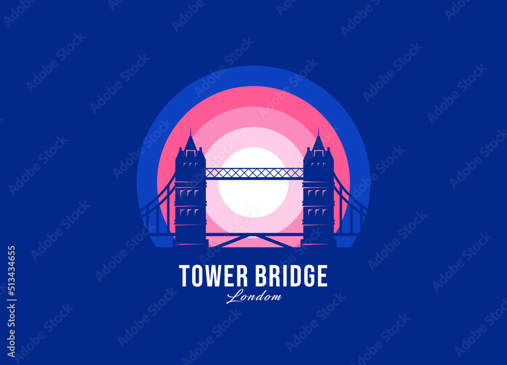 Obraz premium Tower Bridge of London logotype. World greatest architecture illustration. Modern moonlight symbol vector. Eps 10
