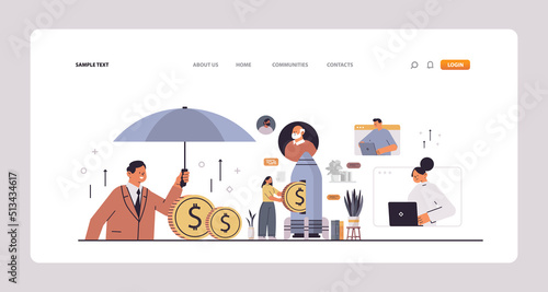 set businesspeople investing dollars cash protection financial savings insurance growth wealth investment