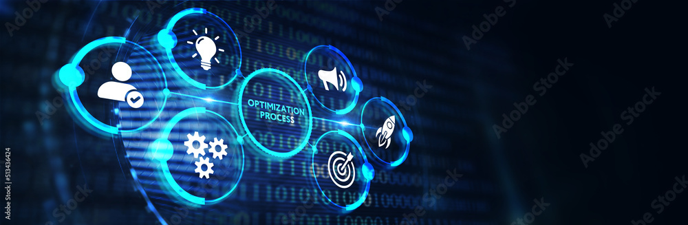 Optimization Software Technology Process System Business concept. Business, Technology, Internet and network concept. 3d illustration Optimization Software Technology Process System Business concept. Business, Technology, Internet and network concept. 3d illustration