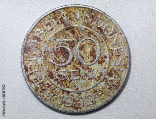 Old and Rsuty coin Indonesia coin 50 cent year 1959
