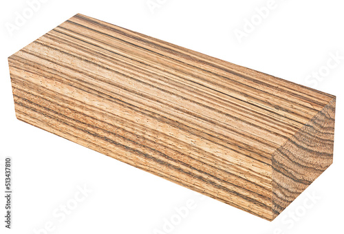 Wooden bar isolated on a white background. Zebrano, an exotic wood species. photo