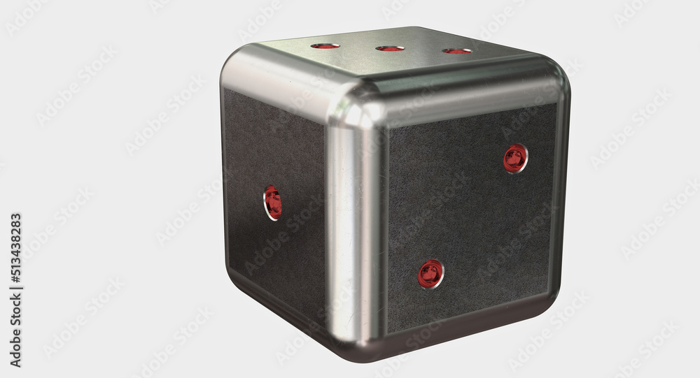 Obraz premium Metal dice.Isolated. White background. 3D Rendering.