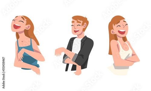 Laughing Out Loud Man and Woman Character Feeling Amused and Full of Fun Vector Set