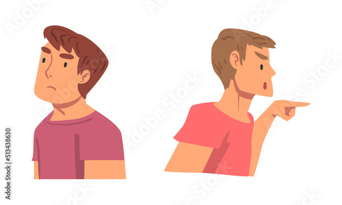 Angry Frowning Man Character Expressing Distaste and Antipathy for Someone Vector Set
