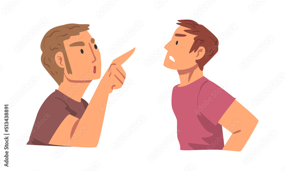 Angry Frowning Man Character Expressing Distaste and Antipathy for Someone Vector Set