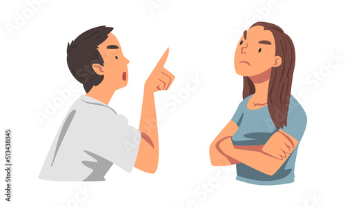 Angry Frowning Man and Woman Character Expressing Distaste and Antipathy for Someone Vector Set