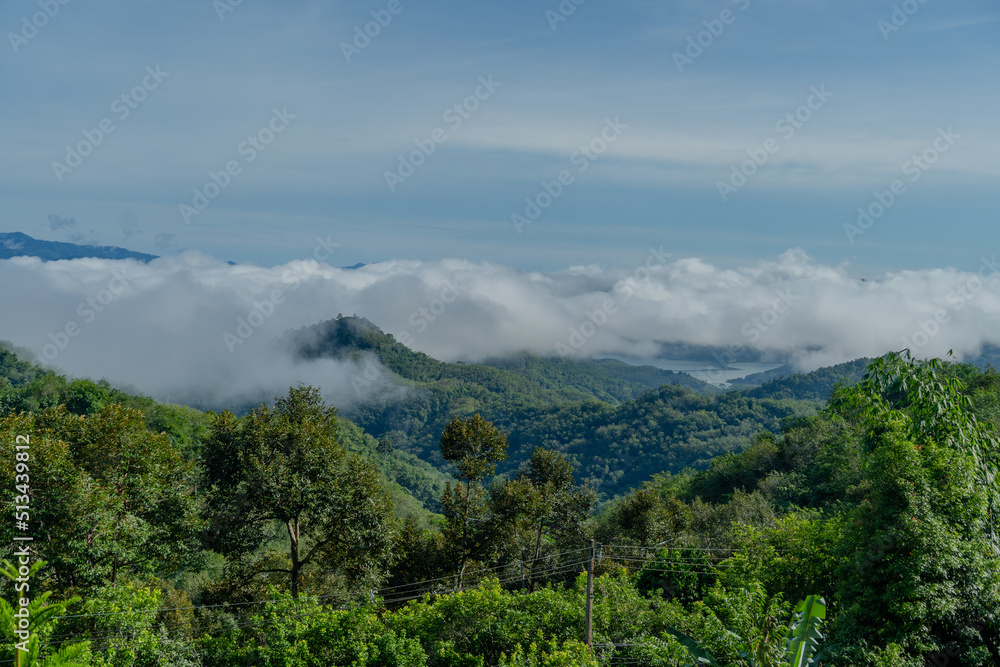 Mountain and fog in Thailand Take a picture with a drone