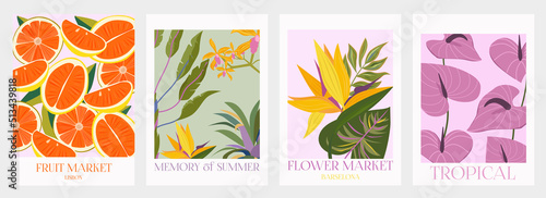 Collection of interior modern posters with summer scene. Editable Vector Illustration.