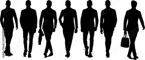Professional People silhouette, line art illustration of professional people walking together