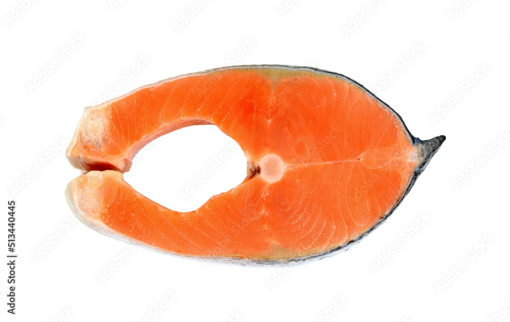 salmon, trout, steak, slice of fresh raw fish, isolated on white background, clipping path, full depth of field. red fish salmon, trout, steak, slice of fresh raw fish, isolated on white background, clipping path, full depth of field. red fish