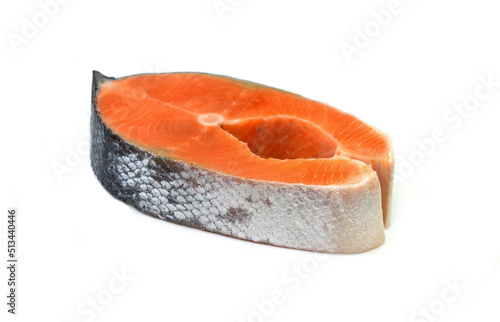 salmon, trout, steak, slice of fresh raw fish, isolated on white background, clipping path, full depth of field. red fish 