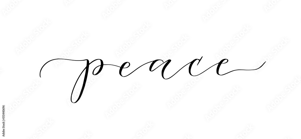 Word peace written in cute modern calligraphy. Motivation inspiration quote to put on pictures Word peace written in cute modern calligraphy. Motivation inspiration quote to put on pictures