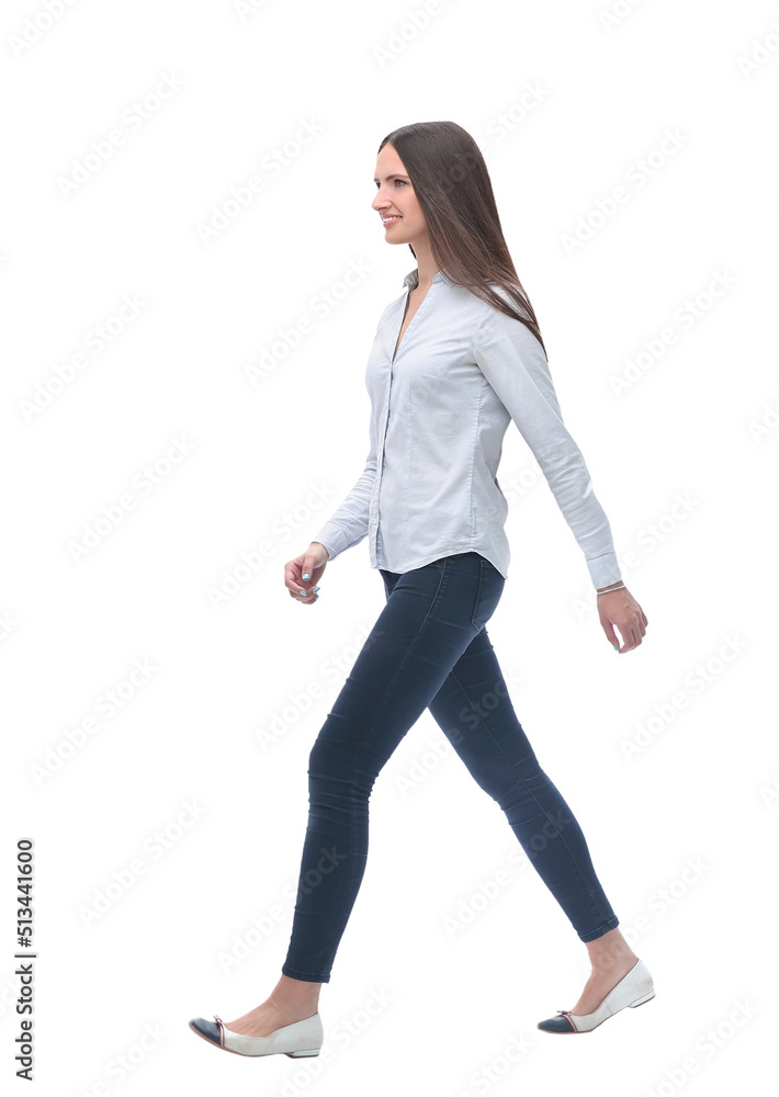 smiling young woman stepping forward. isolated on white smiling young woman stepping forward. isolated on white