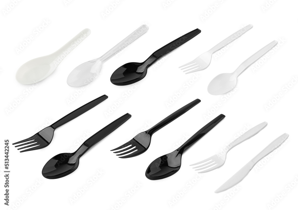 Plastic cutlery utensils isolated on white background with clipping path Plastic cutlery utensils isolated on white background with clipping path