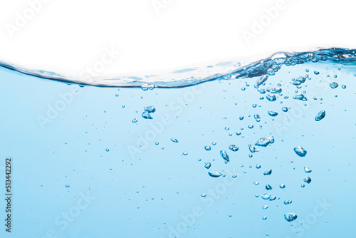 Water Wave. Water Surface with Ripple and Bubbles Float Up on White Background. 