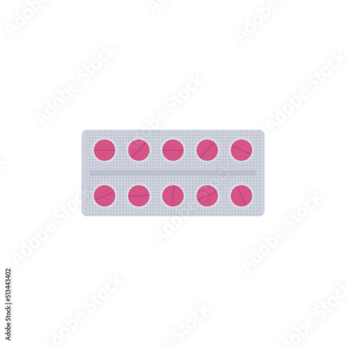 Blister pack of pills, flat vector illustration isolated on white background.