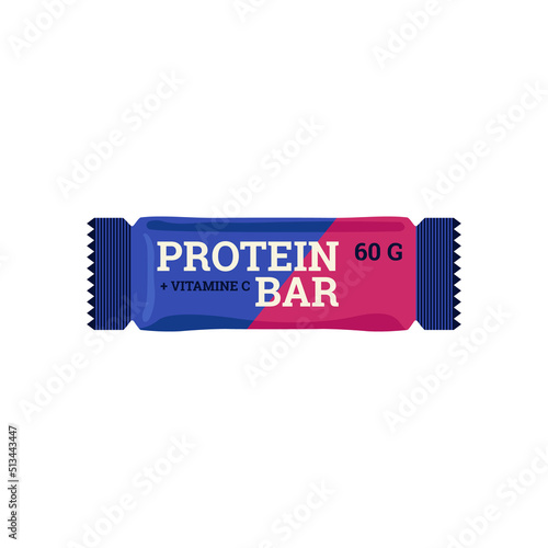Protein bar pack flat vector illustration isolated on white background.