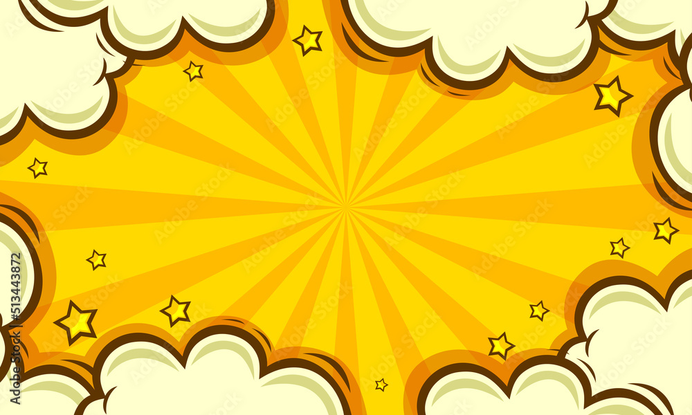 Fototapeta premium comic pop art yellow background with cloud illustration 